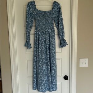 SHEIN Blue Floral Long Sleeve Dress